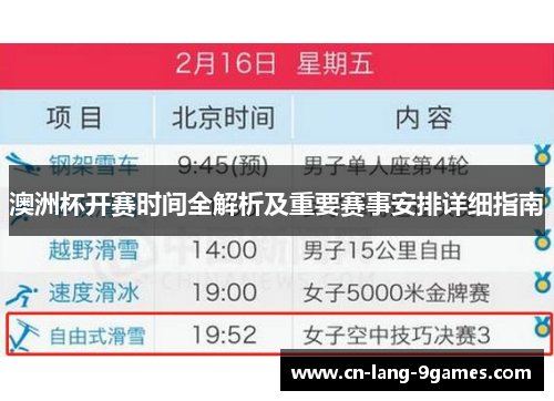 澳洲杯开赛时间全解析及重要赛事安排详细指南
