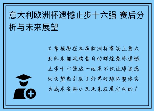 意大利欧洲杯遗憾止步十六强 赛后分析与未来展望 意大利欧洲杯遗憾止步十六强 赛后分析与未来展望